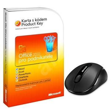 Microsoft Office 2010 pro podnikatele, CZ, produktový klíč (PKC) + Microsoft Wireless Mobile Mouse 4